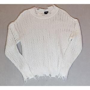 Daytrip White Open Knit Distressed Cropped Sweater S